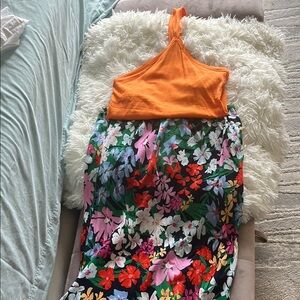 Orange Halter Top with Floral Skirt